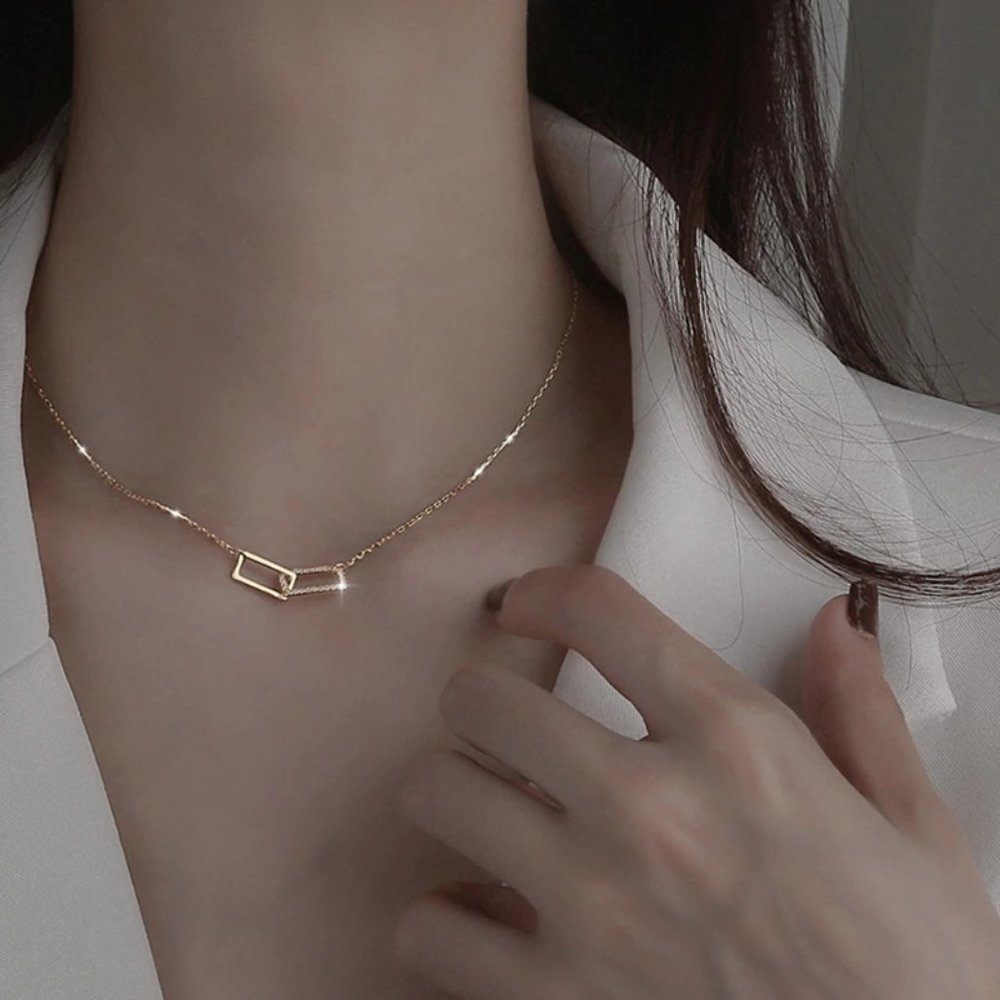COPY - 925 Sterling Silver Interlock Square Necklace C2 - Picture 6 of 7